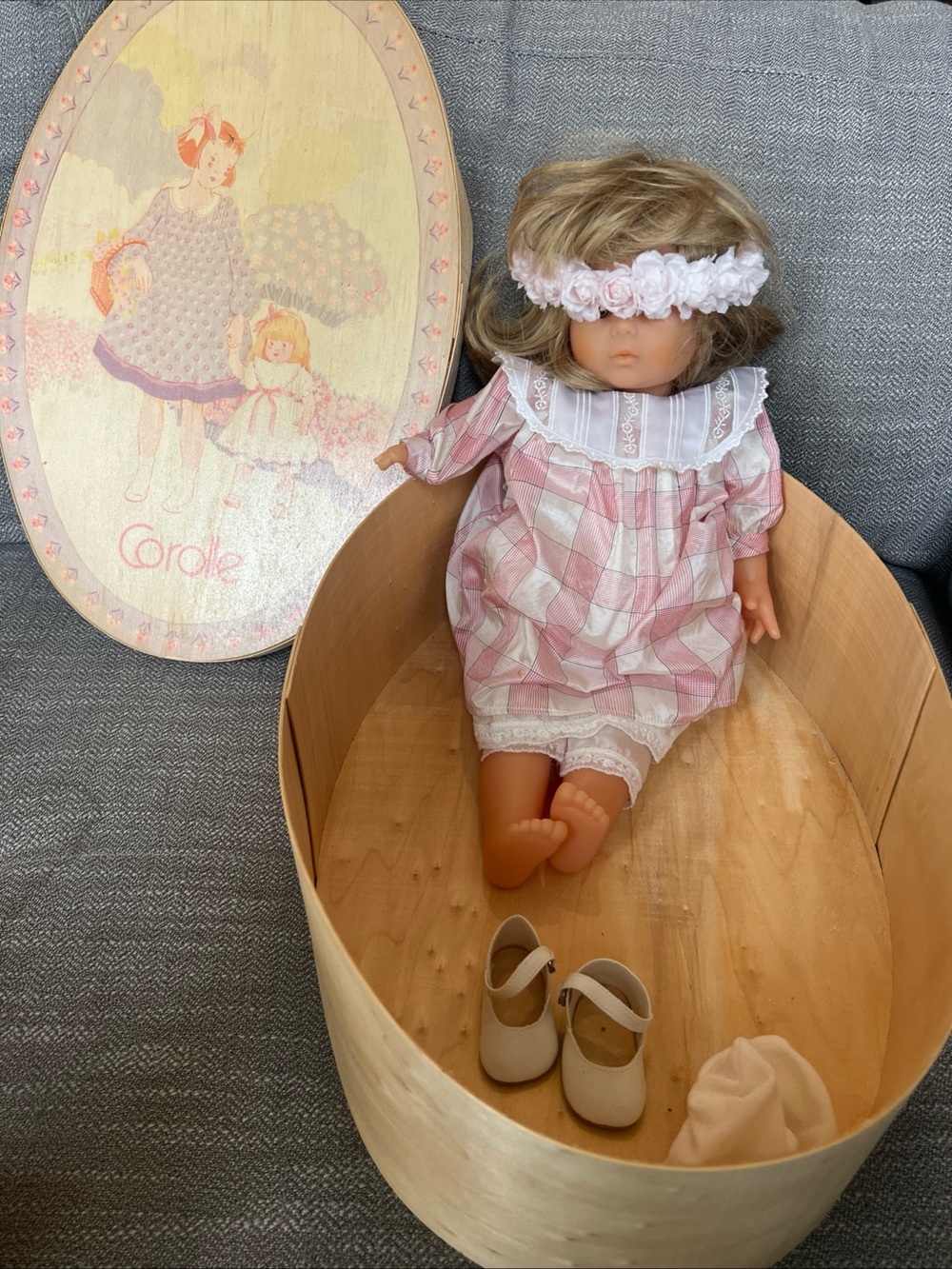 Pink Plaid Baby Doll with Headband and Shoes
